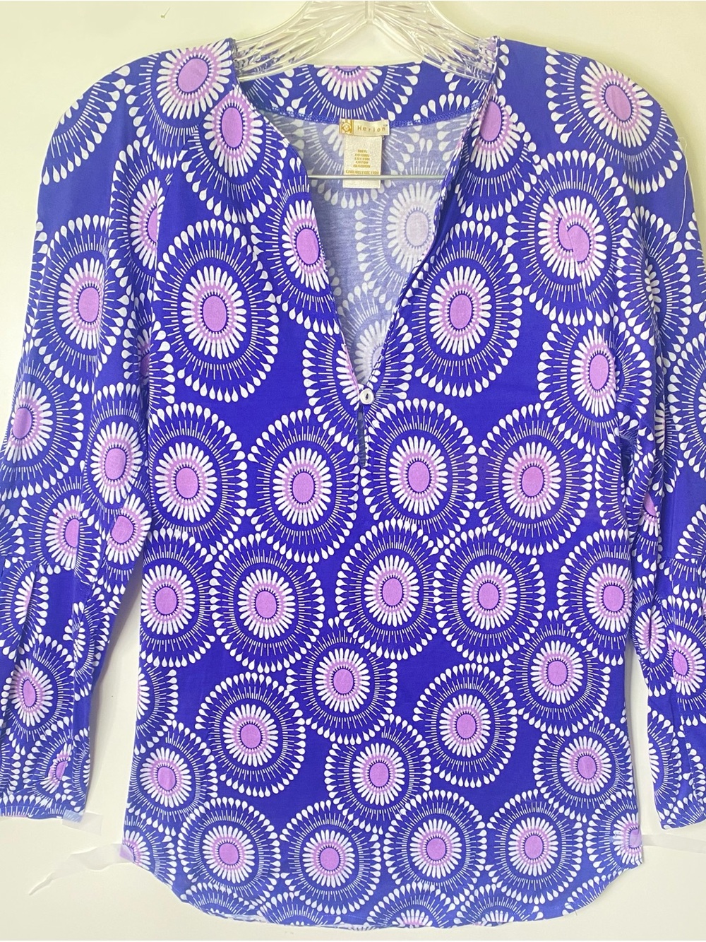 Herion Made in Italy Purple Medallion Print Cotton Tunic Top EU48/ US 12
